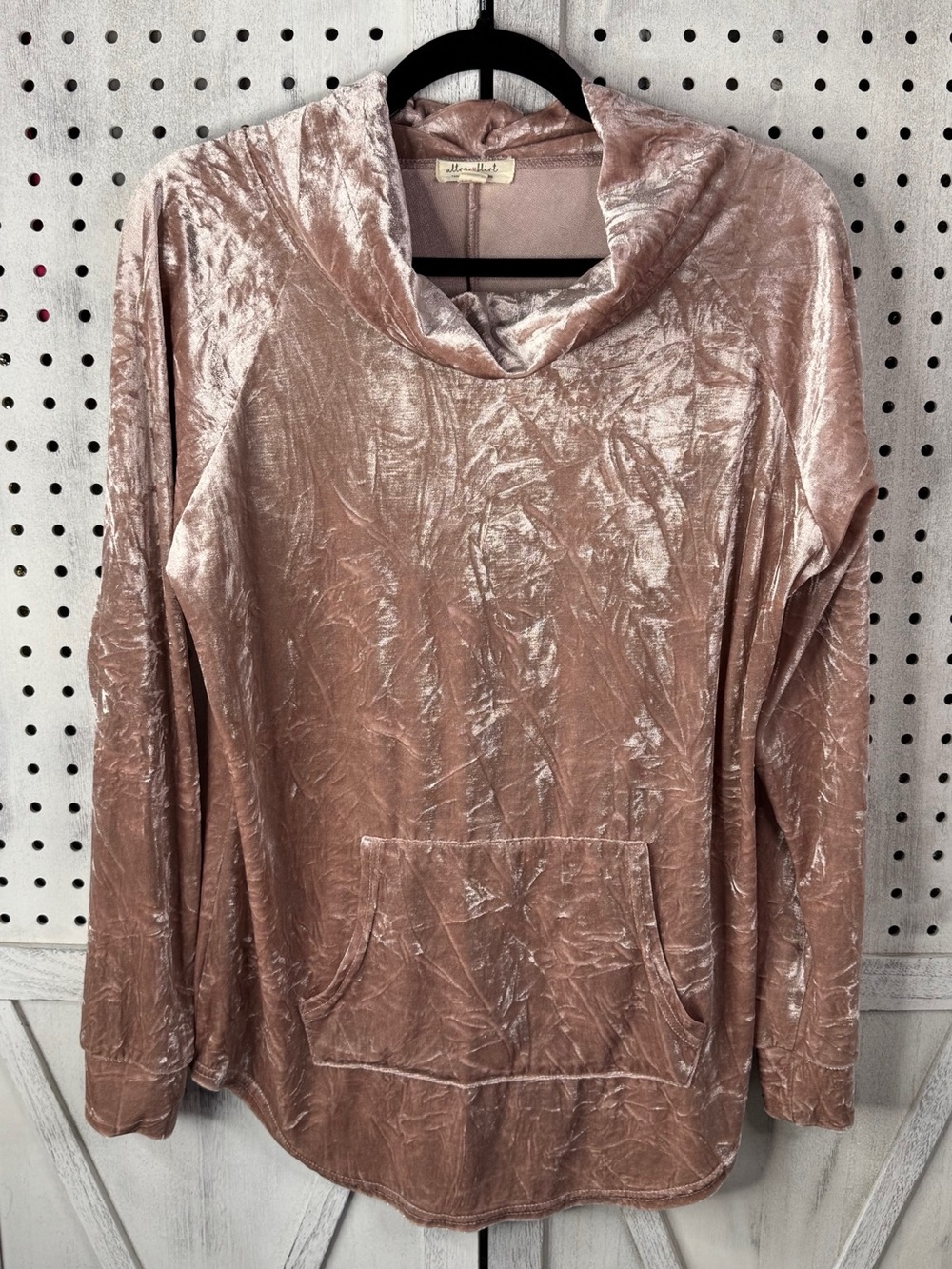 Ultra Flirt Blush Pink Crushed Velvet Hoodie Y2K Lounge Coquette Size L - Picture 2 of 11
